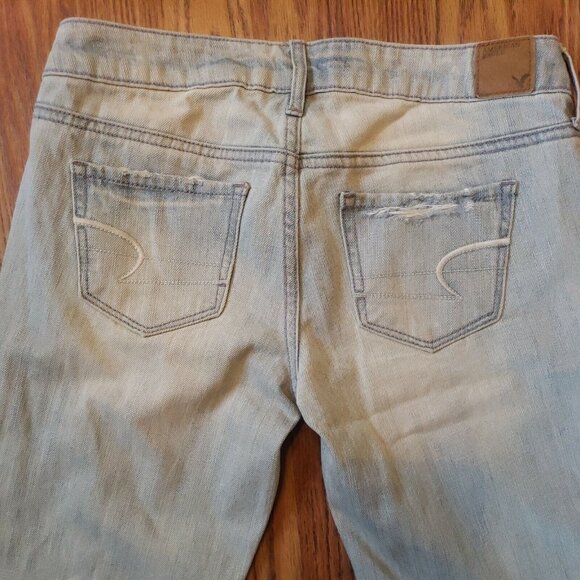 New American Eagle Skinny Jeans Womens 0 Blue Light Wash Cotton Low Rise Ripped - Picture 7 of 12